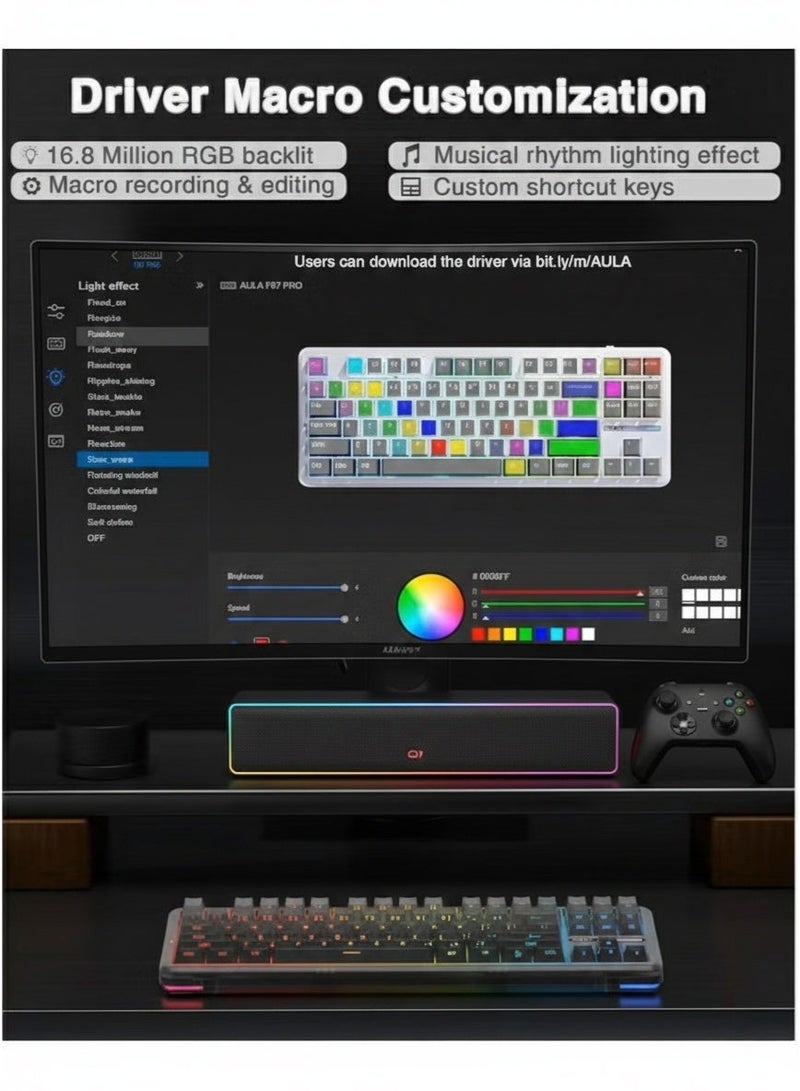 AULA F87 Mechanical Keyboard, Tri-mode Wireless Side-printed Keycaps, Bluetooth 5.0/2.4GHz/USB-C Hot-swappable, Pre-lubricated Switches, 75% TKL RGB Gaming Keyboard (Gradient Gray, Gray wood switch V4) - Image 5